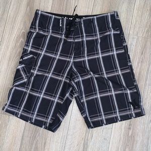 Hurley black plaid mens swim trunks
